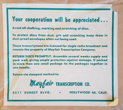Alan Ladd Box 13 Mayfair sleeve label